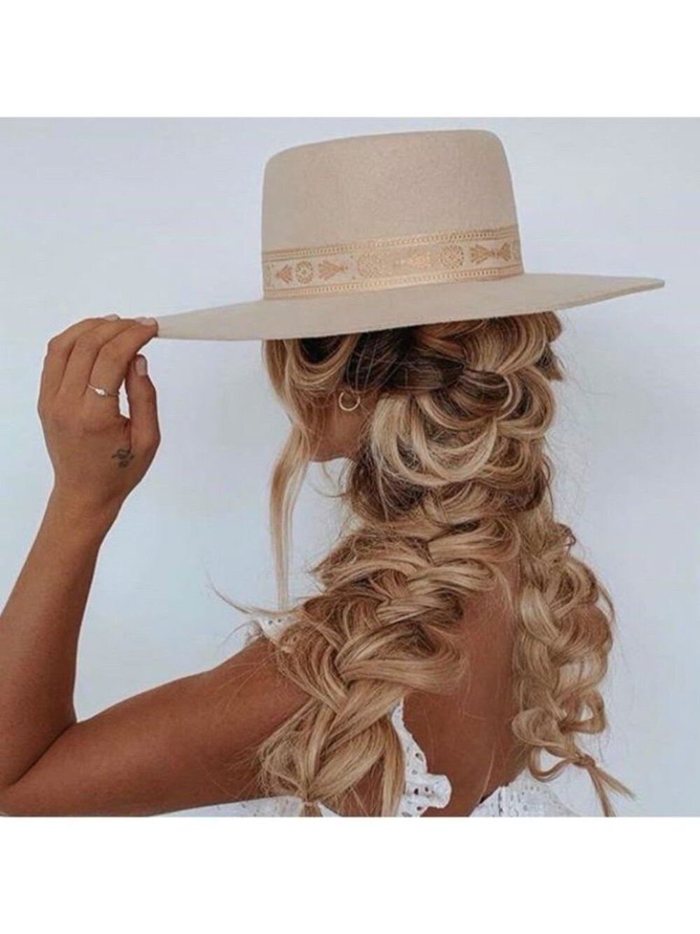 Lack Of Color Juno Boater Hat Cream Australian Wool Large 59 Cm Gold Band Felt